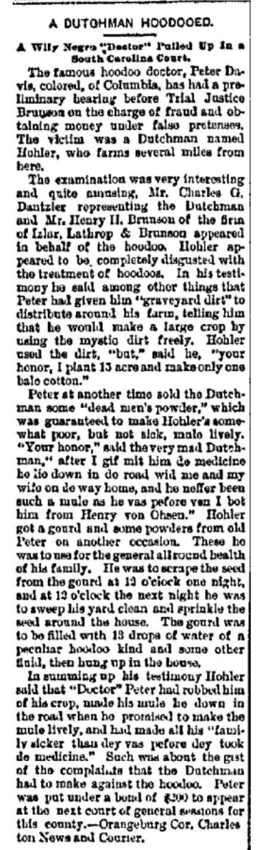 Scan of newspaper clipping with headline Dutchman Hoodooed dated Nov. 15, 1893